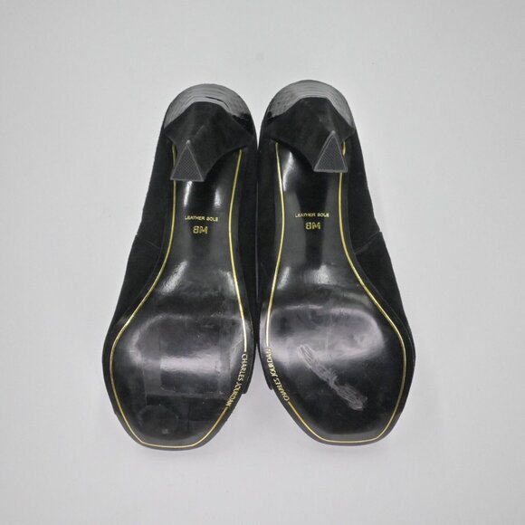Vtg CHARLES JOURDAN Heels Womens Size 8 Black Suede Snakeskin Embossed Peep Toe - Picture 9 of 11